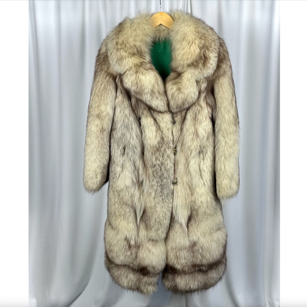 Vintage Long Blue Silver Fox Fur Coat • Cream • Luxury • 3/4 Length - XS/S